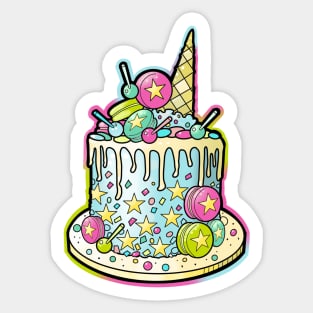 Ice cream cake with macrons and lollipops Sticker